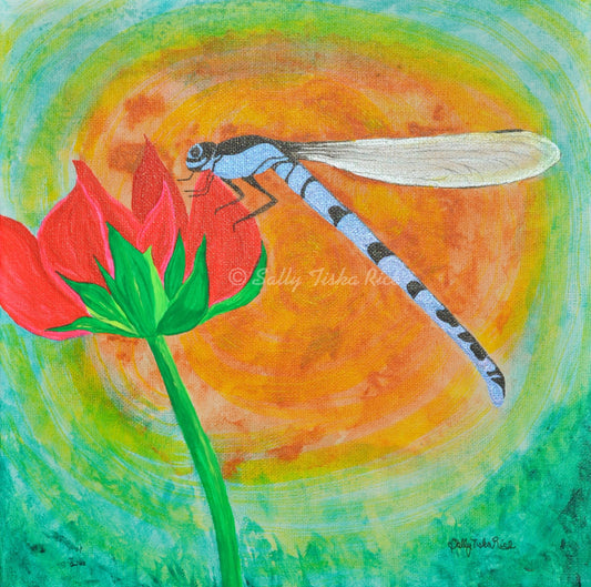 Dragonfly On Red Flower